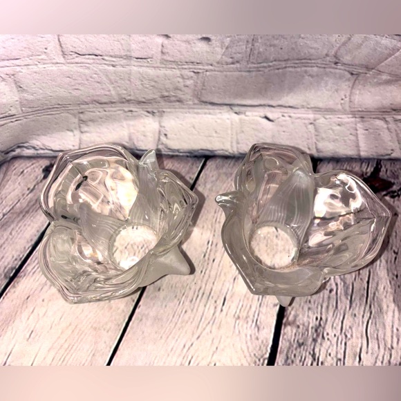 Elegant heavy leaded crystal floral Votive Holders -  set of 2 clear and frosted - Picture 4 of 5